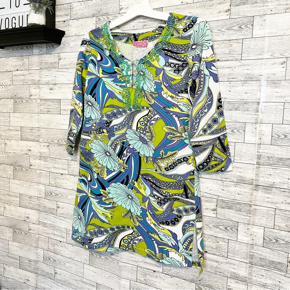 Embellished Tunic Joyous & Free Boho Print Purple Green S - Picture 4 of 9